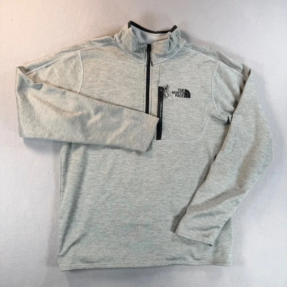 The North Face Mens Quarter Zip Fleece Pullover Grey Heather Chest Pocket Medium - Picture 1 of 8